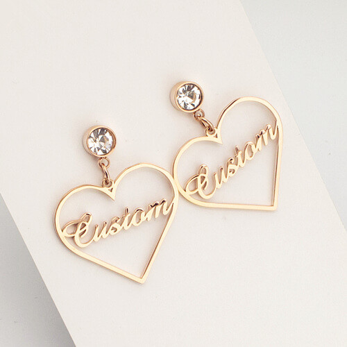 Personalized birthstone nameplate earrings vendors bulk custom heart name earrings dangle drop wholesale manufacturers websites